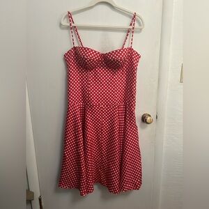 VTG Victoria's Secret Silk Dress Red Polka Dot Bustier 14 Y2K Moda Int. Pin-up